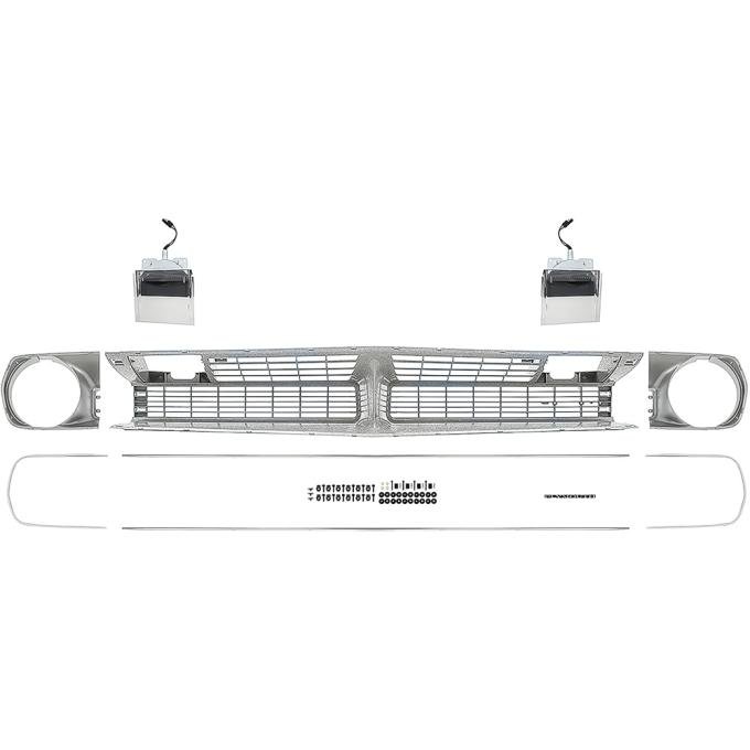 1970 Barracuda, Cuda, Grill Assembly Kit, With Headlamp Bezels, Stainless Steel Moldings, Park Lamps, Emblem, and Hardware, Unpainted