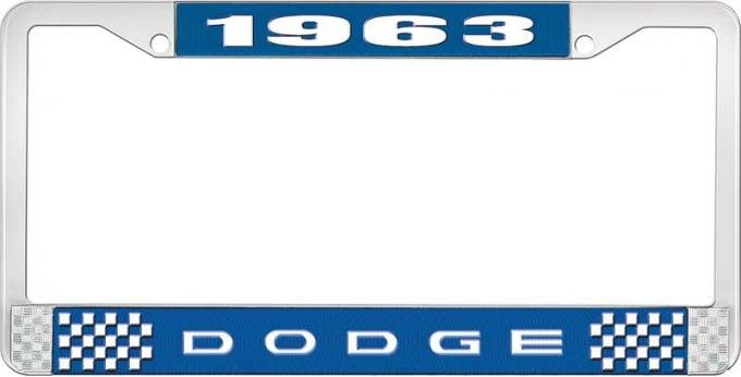 OER 1963 Dodge License Plate Frame - Blue and Chrome with White Lettering LF120963B