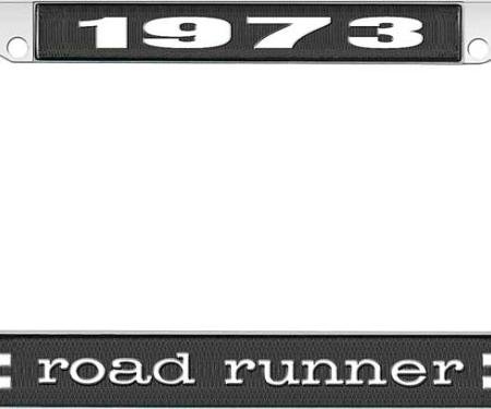 OER 1973 Road Runner License Plate Frame - Black and Chrome with White Lettering LF121673A