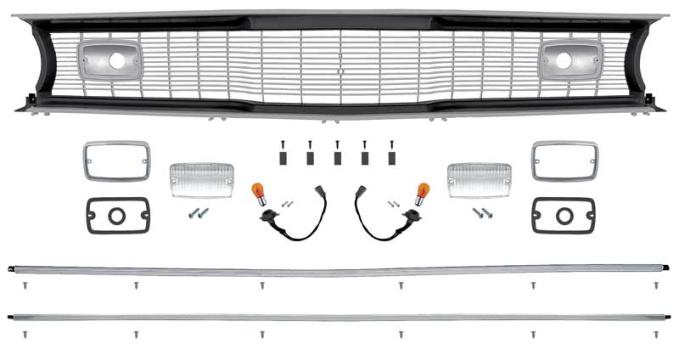 OER 1970-72 Plymouth, Valiant, Duster, Scamp, Grill Kit, Black Surround, with Silver Grill Bars *MA3001