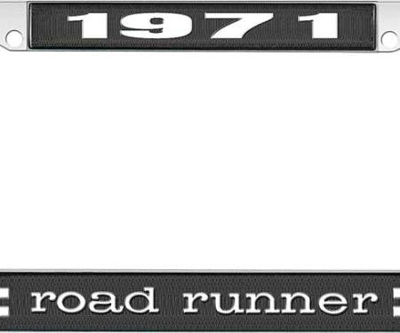 OER 1971 Road Runner License Plate Frame - Black and Chrome with White Lettering LF121671A