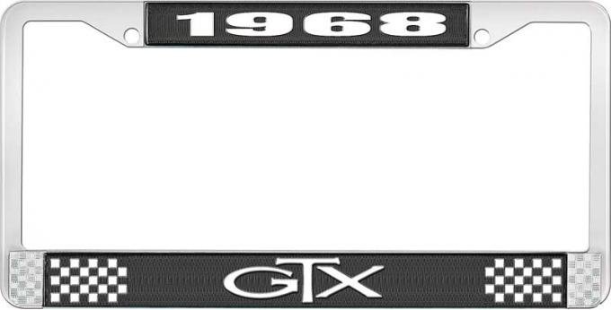 OER 1968 GTX License Plate Frame - Black and Chrome with White Lettering LF121568A
