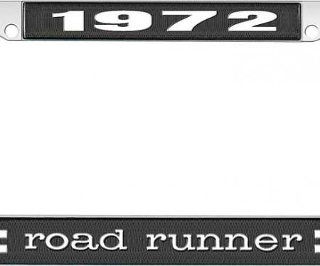 OER 1972 Road Runner License Plate Frame - Black and Chrome with White Lettering LF121672A
