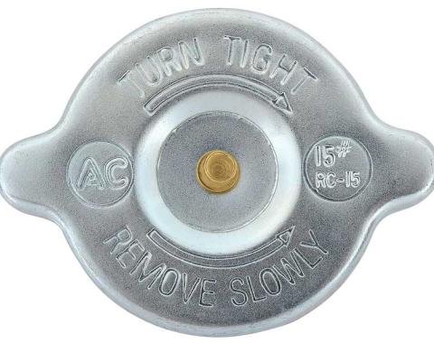 OER 1957-75 Buick, Chevy, Pontiac, Olds, Radiator Cap, 15 lbs, with Flat Rivet, RC-15 Type, "Show Quality", GM Licensed 861050
