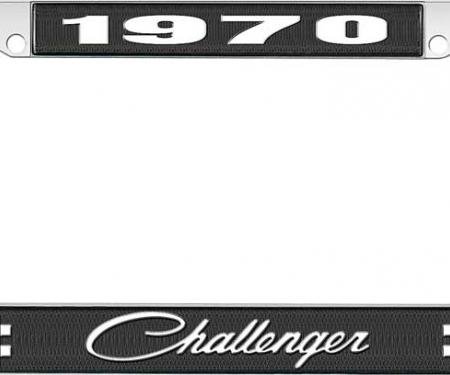 OER 1970 Challenger License Plate Frame - Black and Chrome with White Lettering LF120770A