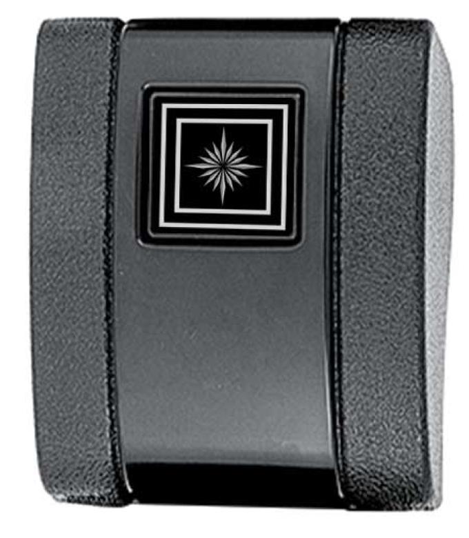 OER 1966-67, GM Seat Belt Buckle Cover, Silver/Black Starburst Emblem, Various Models 154663BK