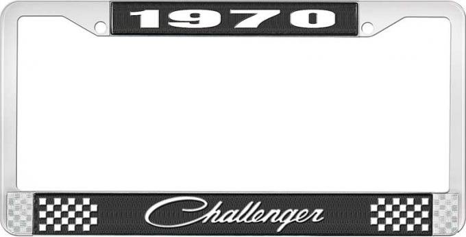 OER 1970 Challenger License Plate Frame - Black and Chrome with White Lettering LF120770A