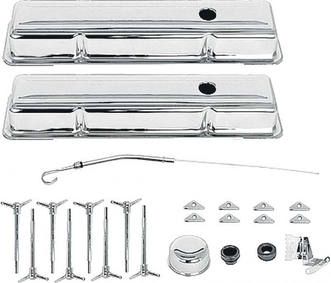 Chevrolet Engine Dress-Up Set, Small Block, Low Profile Valve Covers, T-Bolts, Chrome