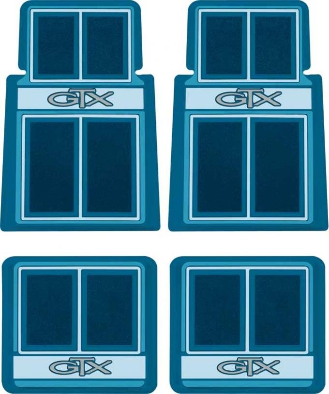 1967-1971 Plymouth GTX, Custom Logo Floor Mat Set, Blue, 4 Piece Set