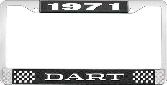 OER 1971 Dart License Plate Frame - Black and Chrome with White Lettering LF120171A