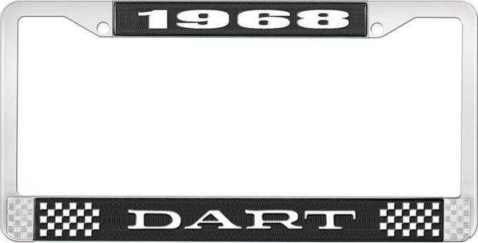 OER 1968 Dart License Plate Frame - Black and Chrome with White Lettering LF120168A