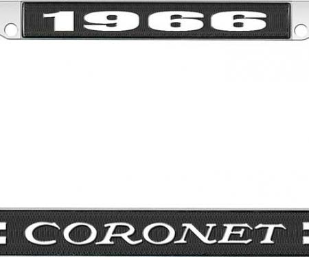 OER 1966 Coronet License Plate Frame - Black and Chrome with White Lettering LF120466A