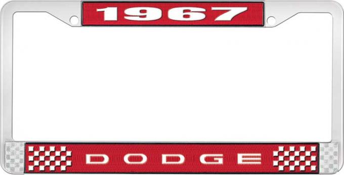 OER 1967 Dodge License Plate Frame - Red and Chrome with White Lettering LF120967C