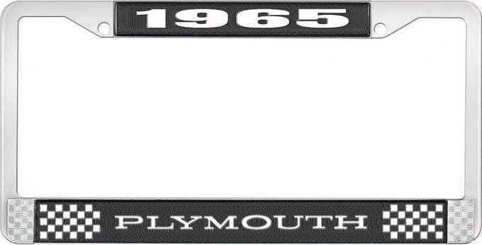 OER 1965 Plymouth License Plate Frame - Black and Chrome with White Lettering LF122165A