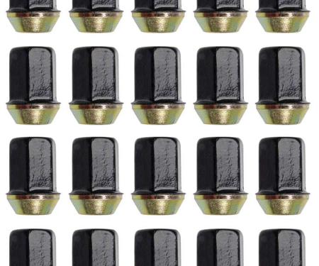 M12-1.50 Lug Nut Flat Top Capped - 19mm Hex Head, 32.5mm Length - Black - Set Of 20