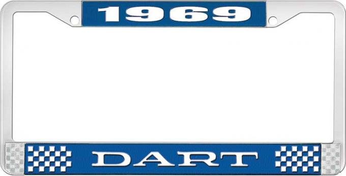 OER 1969 Dart License Plate Frame - Blue and Chrome with White Lettering LF120169B