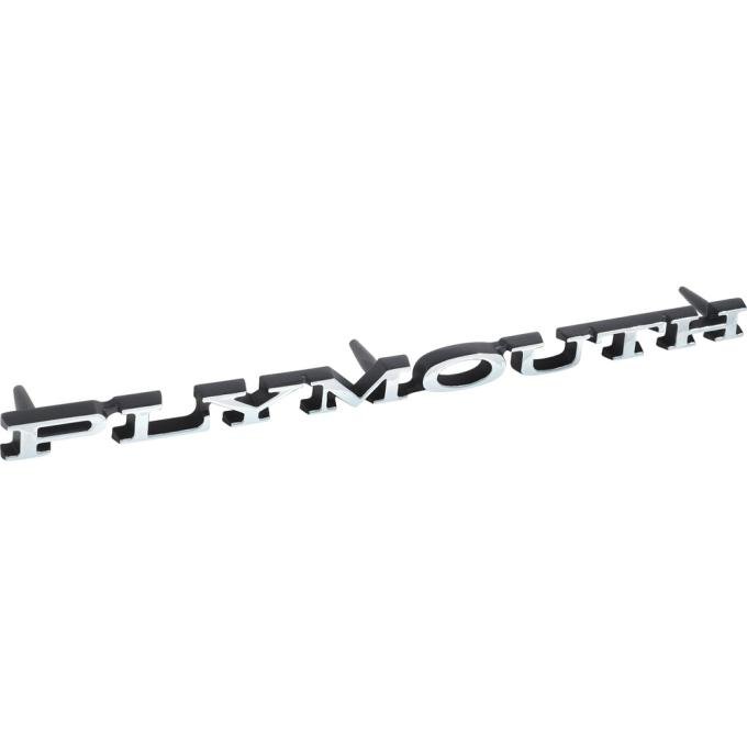 OER 1968-72 Barracuda, Belvedere, Satellite, Valiant, Duster, "Plymouth" Hood, Header, Trunk Lid Emblem, Each 2785791