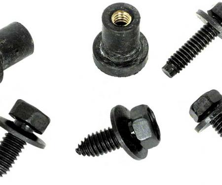 OER 1967-81 Radiator Mounting Hardware Set, 4 Bolts and 2 LH Rubber Well Nuts W14R
