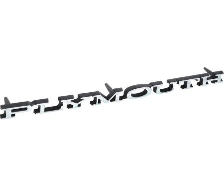 OER 1968-72 Barracuda, Belvedere, Satellite, Valiant, Duster, "Plymouth" Hood, Header, Trunk Lid Emblem, Each 2785791