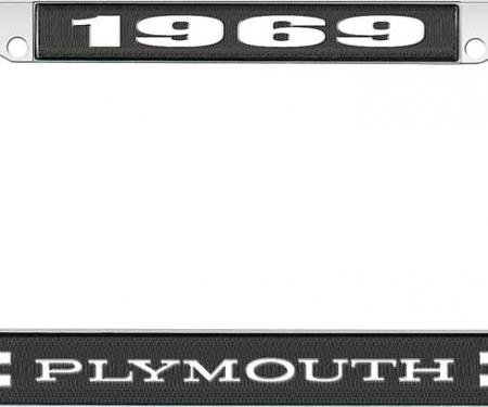 OER 1969 Plymouth License Plate Frame - Black and Chrome with White Lettering LF122169A
