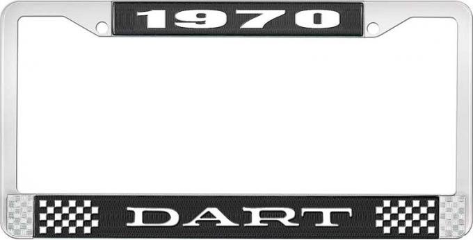 OER 1970 Dart License Plate Frame - Black and Chrome with White Lettering LF120170A