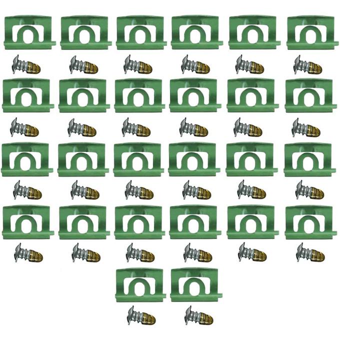 1968-69 Plymouth Barracuda, Rear Window Molding Clip Set, 2 door Fastback, 26 Clip Set With Sealing Screws