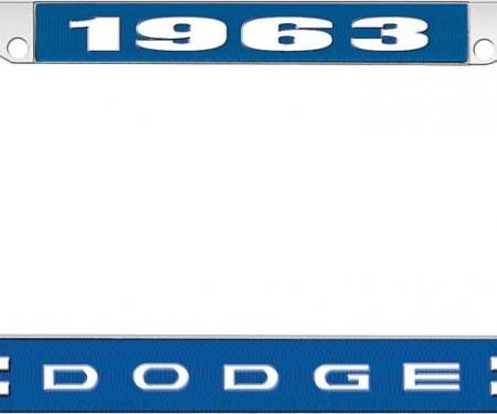 OER 1963 Dodge License Plate Frame - Blue and Chrome with White Lettering LF120963B