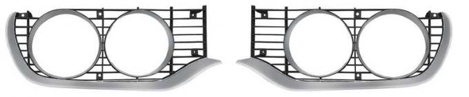 1971-72 Plymouth B-Body, Headlamp Bezel, 2 Door, Hardtop, Silver/Black, Pair